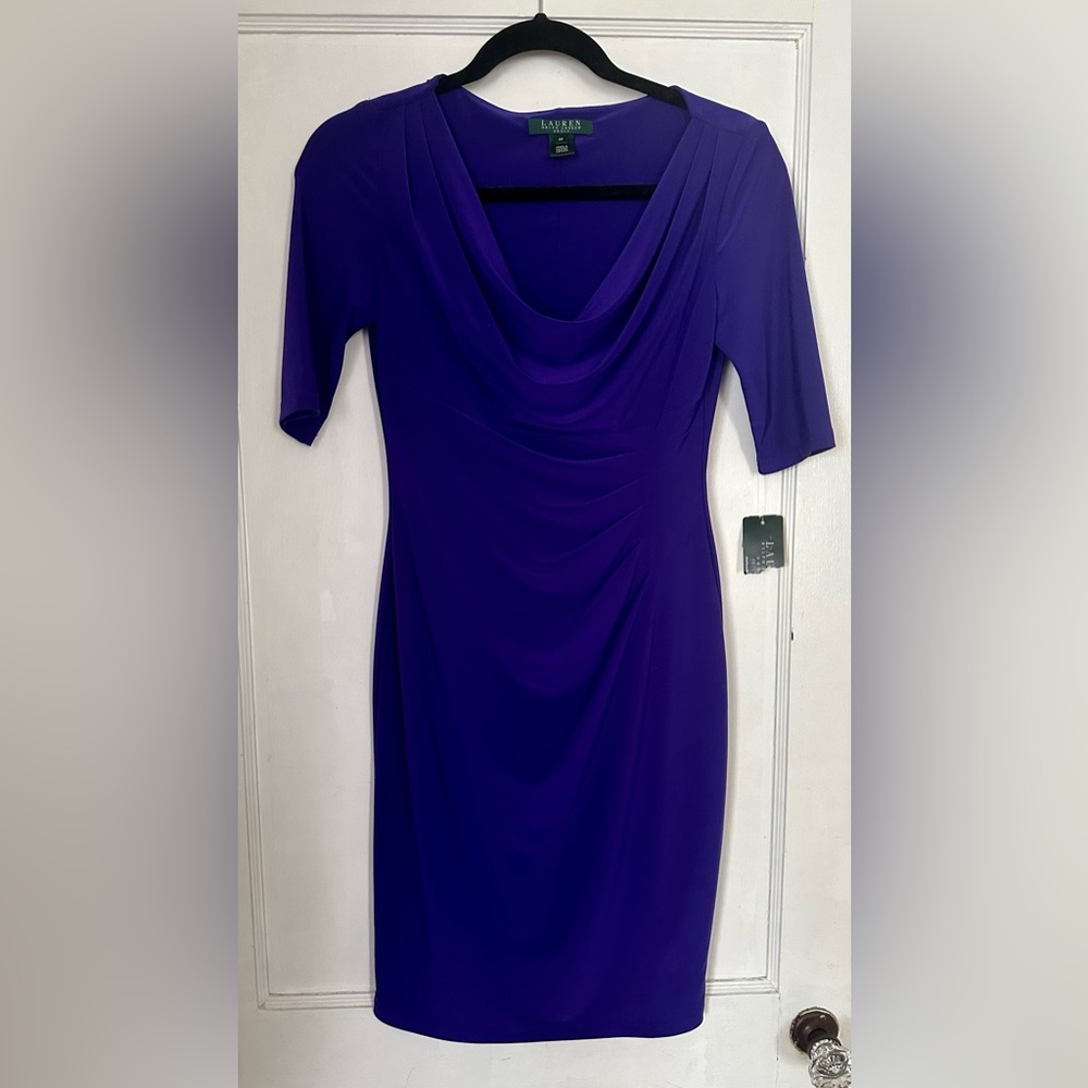 Lauren by Ralph Lauren deep azure cowl neck sheath dress SZ 2P